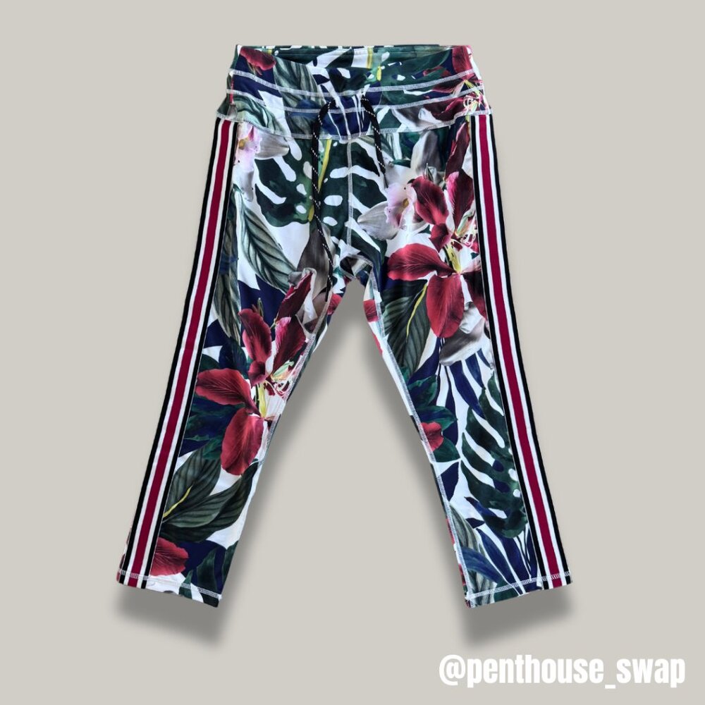Tropical Cropped Leggings with Drawstring, Size M
